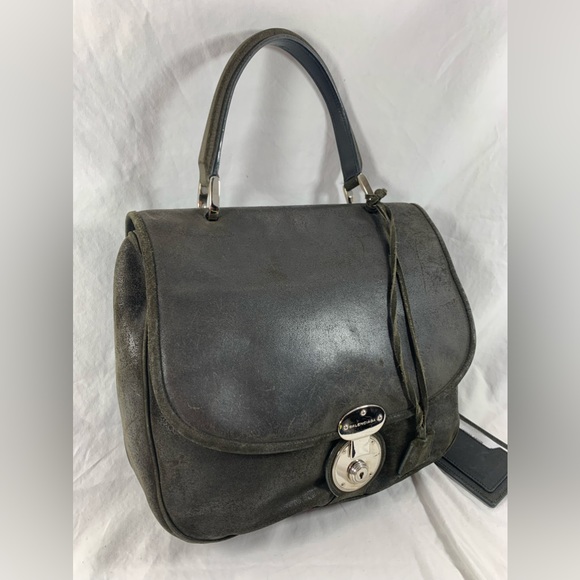 Genuine BALENCIAGA  Saddle work bag distressed dark green suede purse - Picture 4 of 16